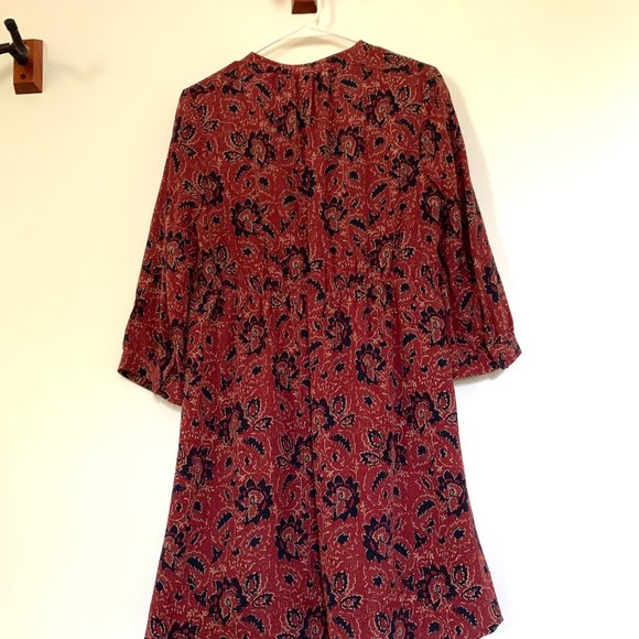 Madewell Women’s Silk Lace-up Floral Dress Size M Babydoll Peasant Sleeves - Picture 3 of 5